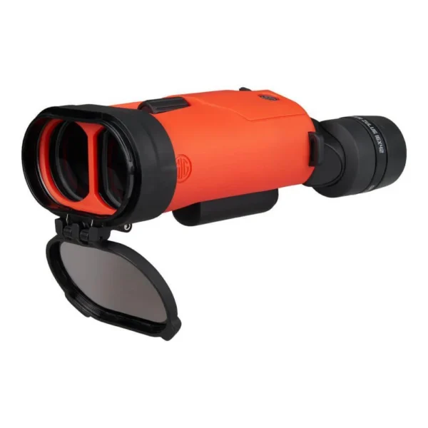 Sig Sauer Zulu6 HDX Marine Binocular, orange front-left view with tethered lens cap