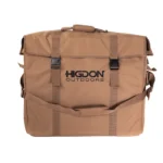 Higdon Silhouette Decoy Bag, tan front view with carry handle, shoulder strap and buckle closures