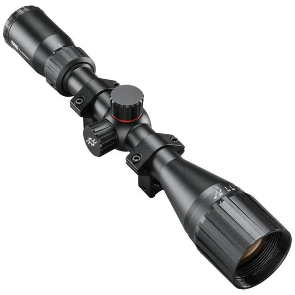 Simmons Pro Target Air 3-9x40 rifle scope, black angled view with adjustment turrets and rings