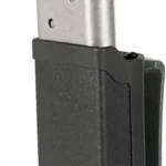 BLACKHAWK BH SNGL MAG CS SNGL ROW MBLK black magazine case with silver magazine, front view