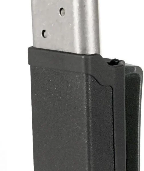 BLACKHAWK BH SNGL MAG CS SNGL ROW MBLK black magazine case with silver magazine, front view