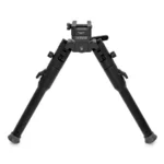 Warne Skyline Lite Bipod with Fixed Picatinny Rail Interface, black, front view with legs spread