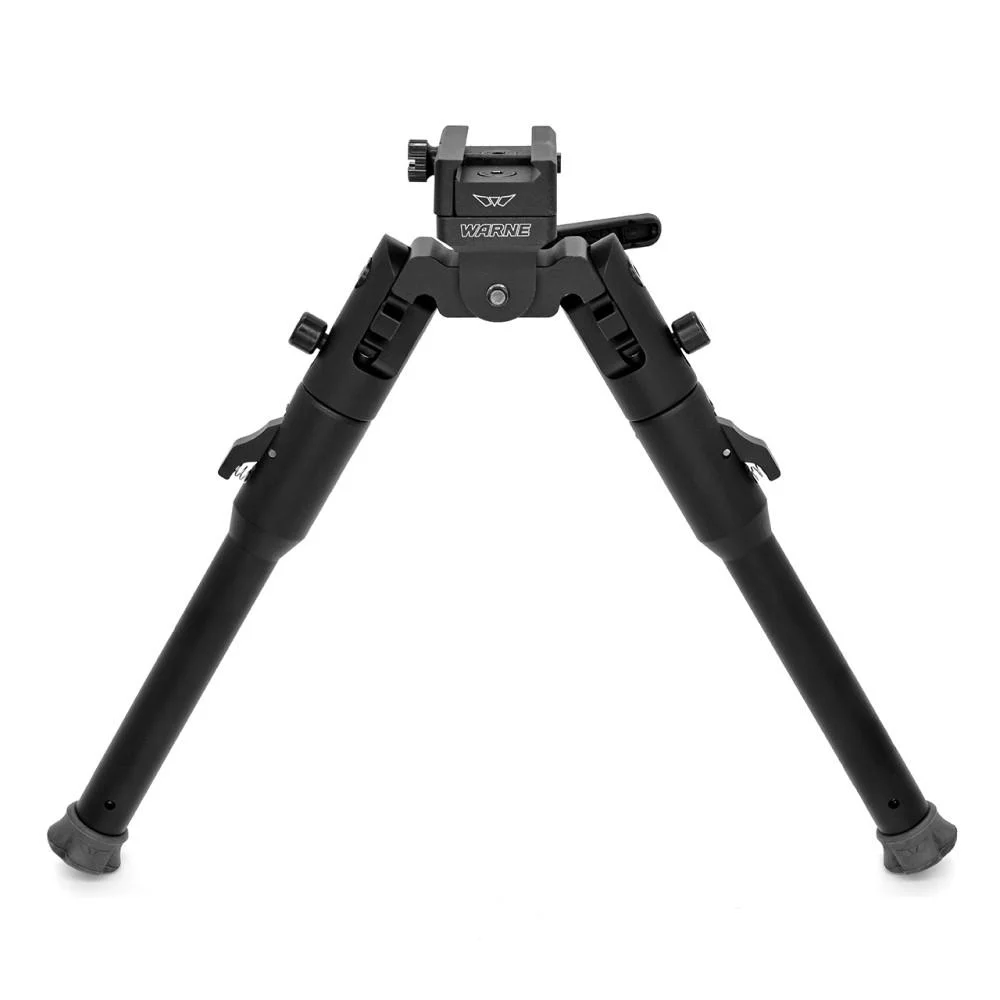 skyline-lite-bipod-fixed-picatinny-rail-primary Warne Skyline Lite Bipod with Fixed Picatinny Rail Interface, black, front view with legs spread