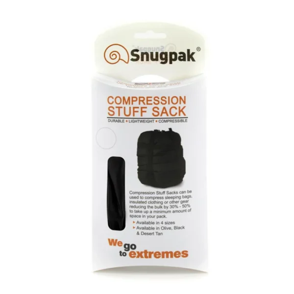 Snugpak Compression Stuff Sacks Large, retail package with black compression sack pictured