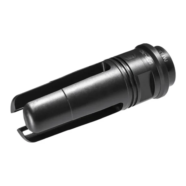 SUREFIRE SOCOM FH 7.62MM 5/8X24 AR10, black angled view with open tines and vent slots