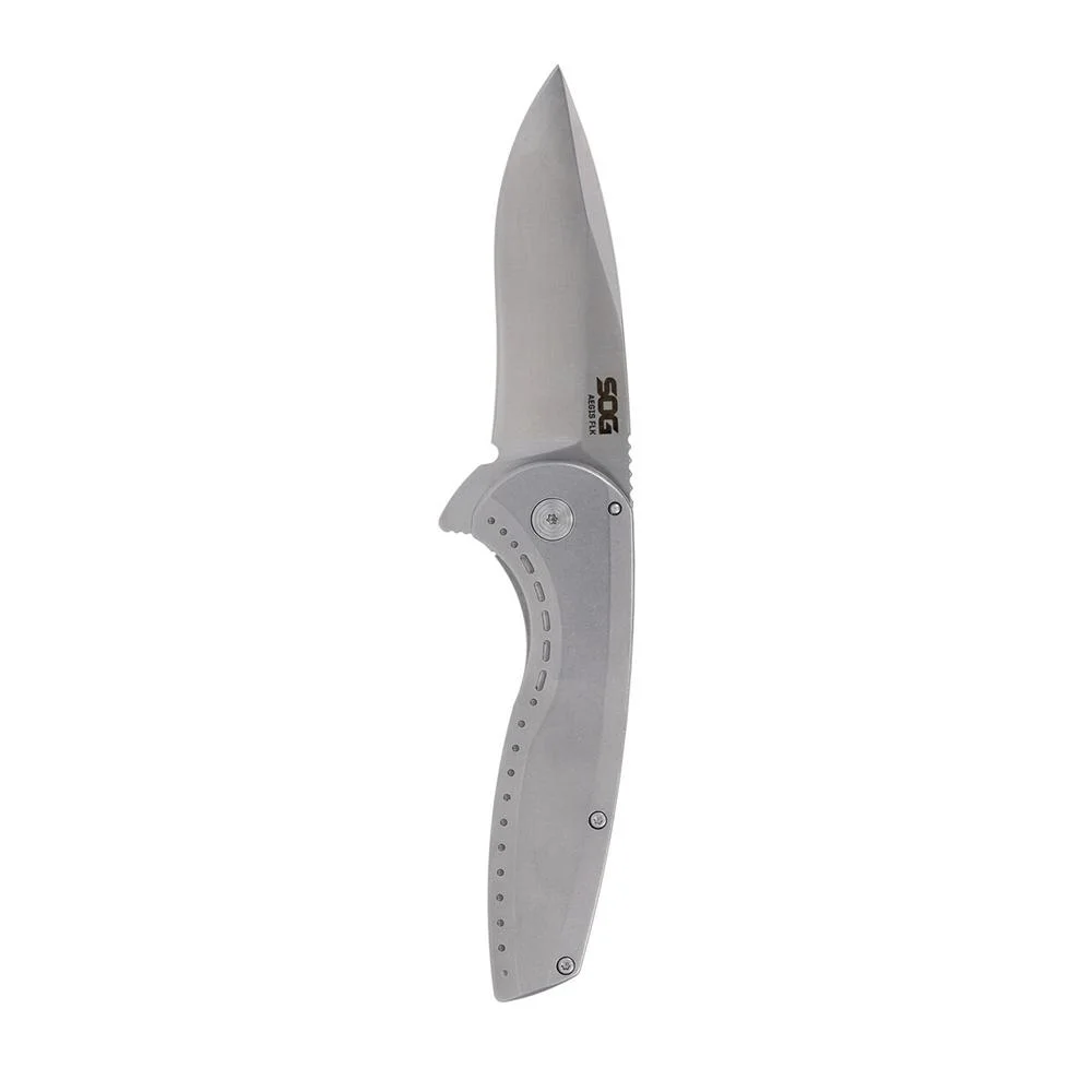 sog-aegis-flk-2-0-folding-knife-primary-1 Sog Specialty Knives Inc. SOG Knives Aegis FLK 2.0 Folding Knife 3-1/4" Drop Point Blade Silver