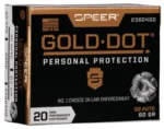 Speer Gold Dot Handgun Ammunition, black and gold box shown from the front