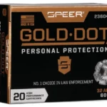 Speer Gold Dot Handgun Ammunition, black and gold box shown from the front