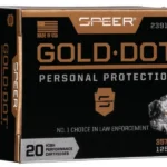 Speer Ammunition SPR GOLD DOT box in black and gold, front and side panels visible