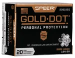 Speer Ammunition SPR GOLD DOT, black and gold ammunition box, front view