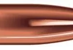 Speer Hot-Cor rifle bullets, copper-colored pointed bullet with green tip, side view