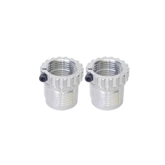 spline-drive-breech-lock-bushings-primary Lee Breech Spline Drive Breech Lock Bushing, two silver threaded bushings in front view