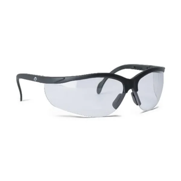 Walker's Sport Shooting Glasses, front view with black wraparound frame and clear lenses