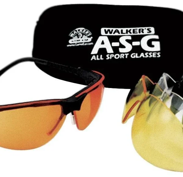Walkers Game Ear Walker's Sport Shooting Glasses, black frame with orange lens, spare lenses and pouch
