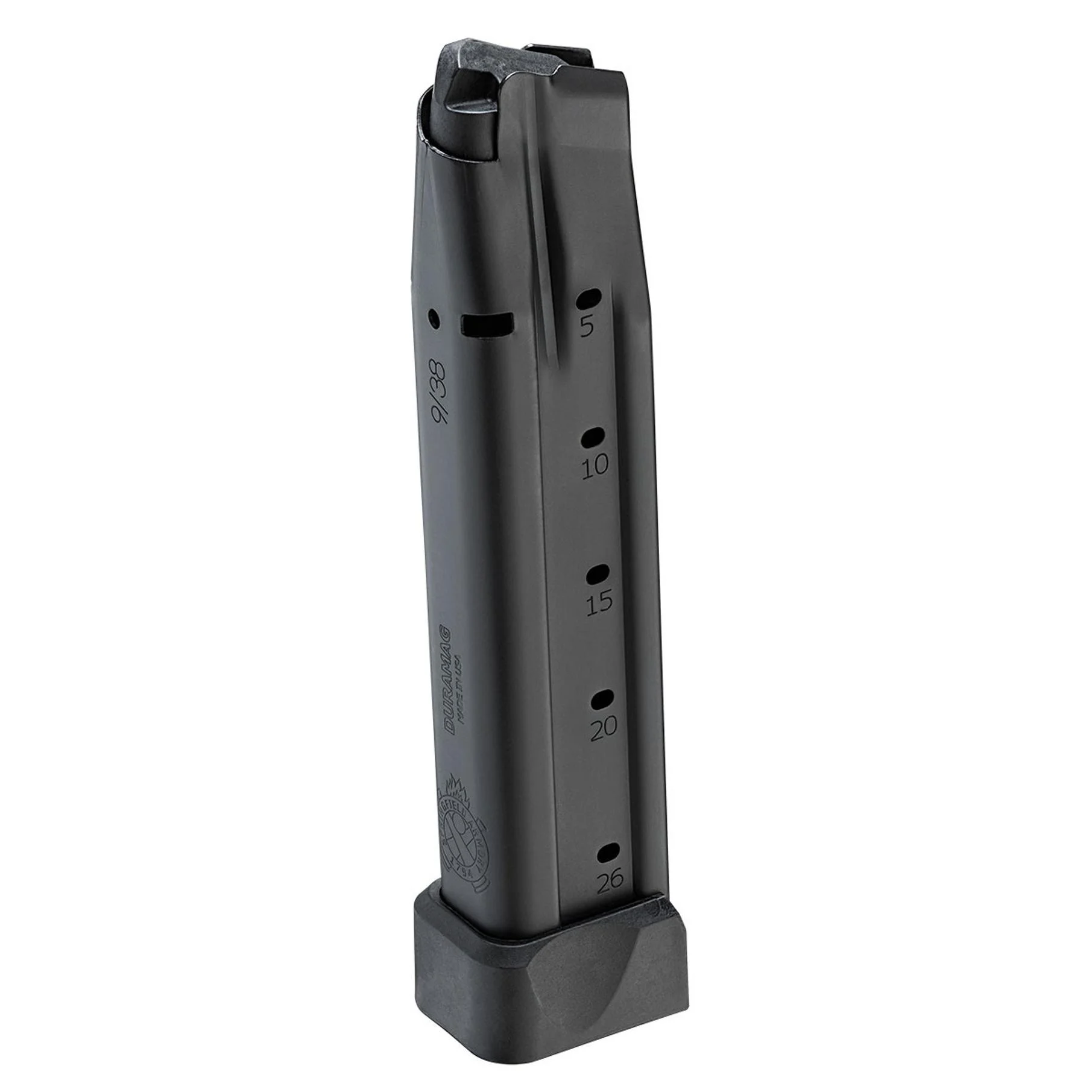 springfield-1911-ds-prodigy-9mm-26rd-magazine-primary Springfield Handgun Magazine for 1911 DS Prodigy, black extended magazine, front view