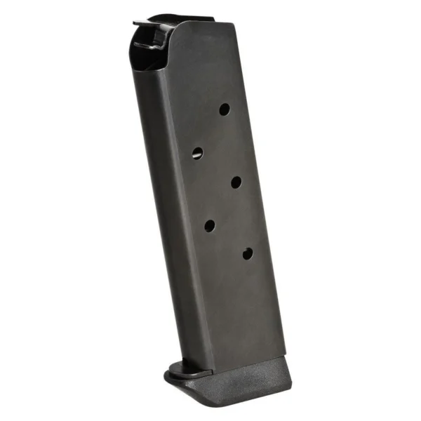 Springfield 1911 Blued EMP black magazine, angled side view with slam pad