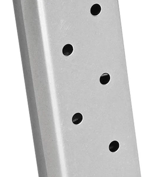 Springfield Armory 1911 Compact Magazine, angled stainless steel magazine with witness holes