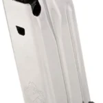 Springfield Armory XD Compact Magazine, stainless body with black follower and base plate, angled view