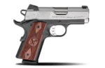 Springfield SPRGFLD 9MM EMP BITONE 3 9RD CA two-tone pistol, left side, silver slide and wood grip