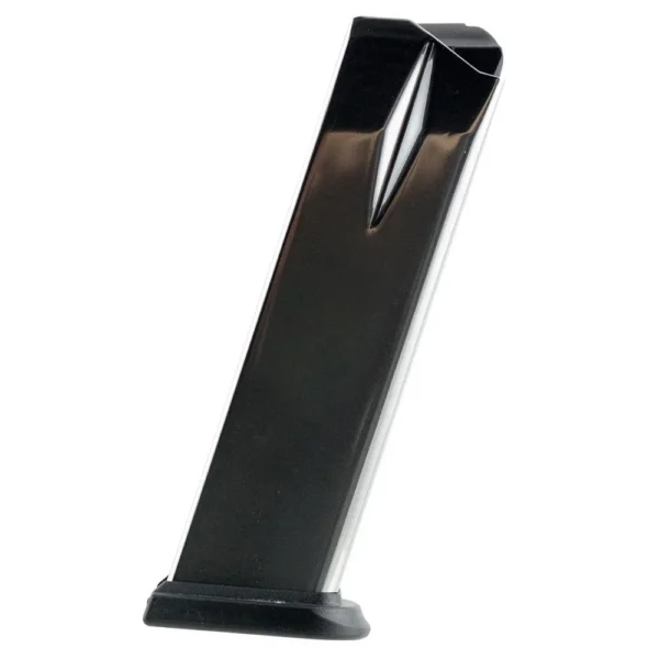 Springfield XD GAP Handgun Magazine, angled front view, glossy black finish and baseplate