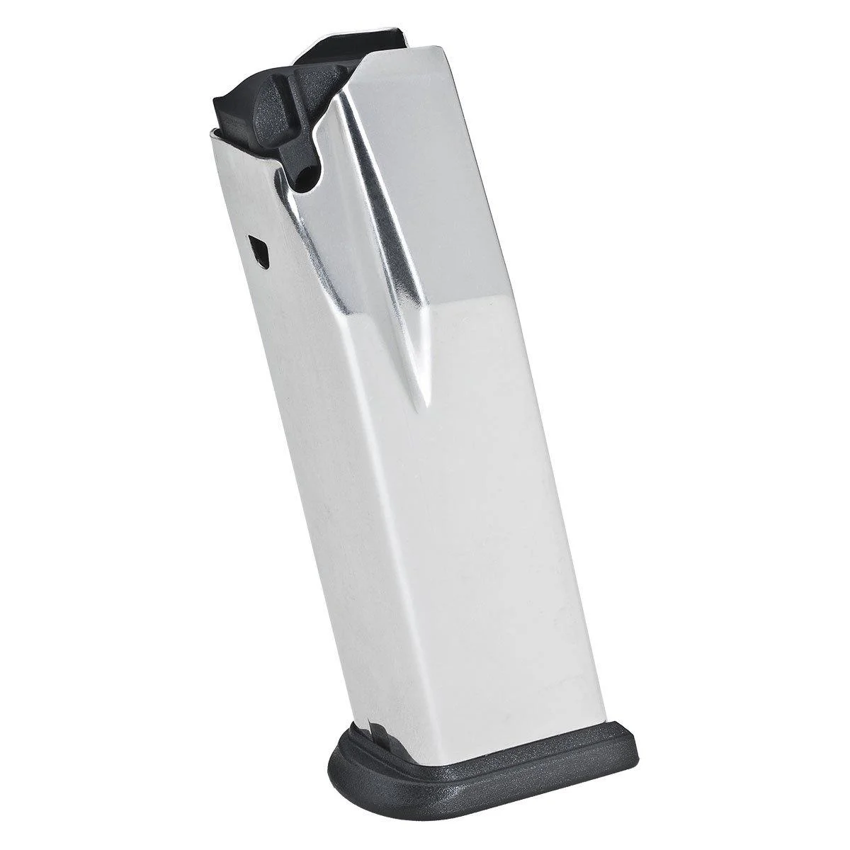 springfield-xd-mod-2-magazine-9mm-primary Springfield MAGAZINE SPRGFLD 9MM XD 10RD silver magazine, angled view with black baseplate