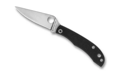 SPYDERCO HONEYBEE black folding knife, right-side view with silver blade and round thumb hole