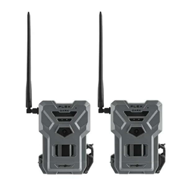 GG TELECOM /SPYPOINT Spypoint FLEX-DARK twin pack, front view of two gray cameras with antennas