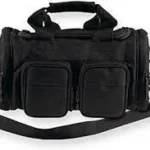 Bulldog Standard Range Bag, black front view with carry handles, shoulder strap and four pockets
