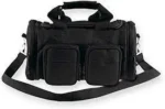Bulldog Standard Range Bag, black front view with carry handles, shoulder strap and four pockets