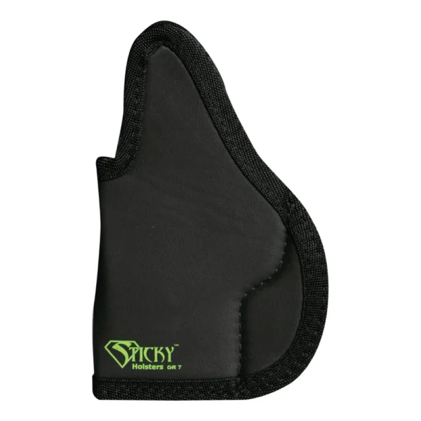 Sticky Holster Optics Ready 7, black front view with textured edging and green logo