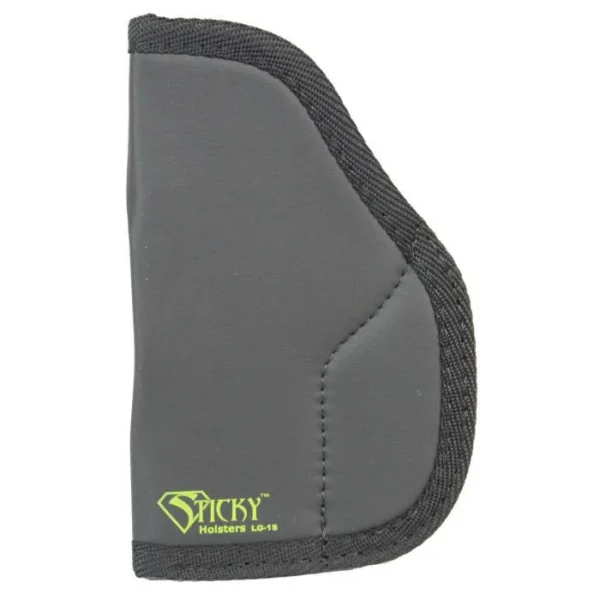 Sticky Holsters Short Sticky Pocket Holster, grey front view with black edging and green logo