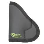 Sticky Holsters Small Sticky Pocket Holster, black and gray side view with green logo