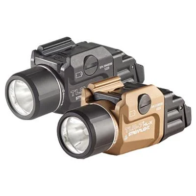 Streamlight TLR-7 HL-X-USB weapon light, angled view of black and FDE versions
