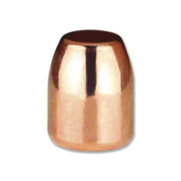 Berry's Superior Plated Handgun Bullets, copper-coloured round-shoulder bullet, front view