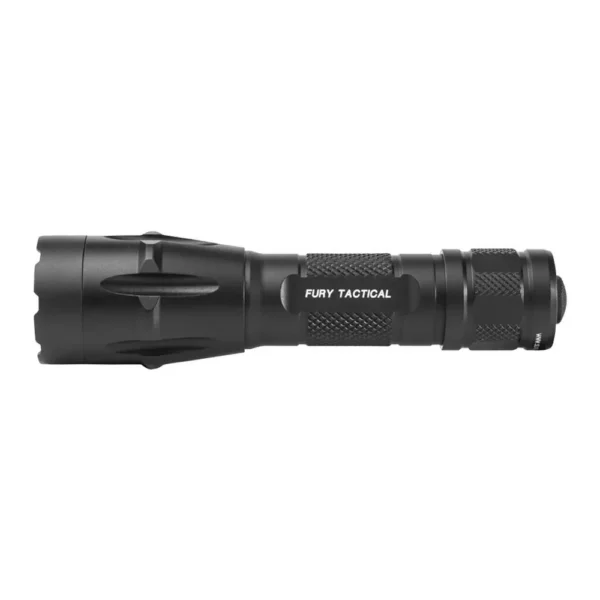 Surefire DFT Dual Fuel Tactical LED Flashlight, black side view with textured grip and wide bezel