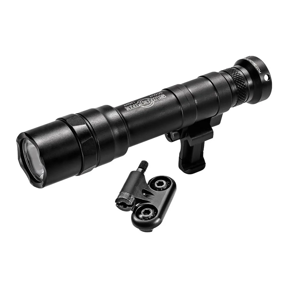 surefire-dual-fuel-scout-light-pro-6v-1500-lumens-primary Surefire Dual Fuel Scout Light Pro weapon light in black, angled side view with mounting hardware