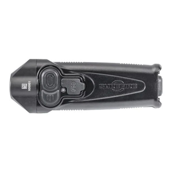 Surefire Stiletto Multi-Output Rechargeable Pocket LED Flashlight, black top view with controls