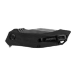 Kershaw Flatbed, closed black folding knife in side view with textured handle and pocket clip