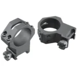 Weaver 4-Hole Tactical Scope Rings matte black angled view showing two rings and mounting screws