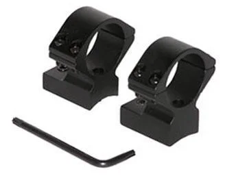 Talley Lightweight Alloy Scope Mounts, two black rings and hex key, angled front view