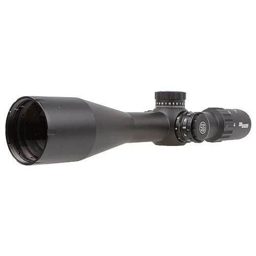 Sig Sauer TANGO-DMR Rifle Scope, matte black side view with large objective lens and adjustment turrets