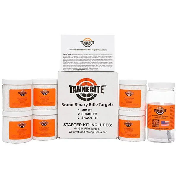 Tannerite Starter Pack Exploding Rifle Targets with white box and six orange-labeled containers