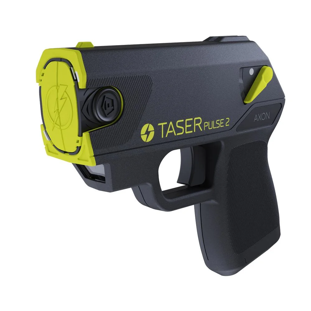 taser-pulse-2-kit-primary TASER Pulse 2, black and high-visibility yellow, left-side angled view
