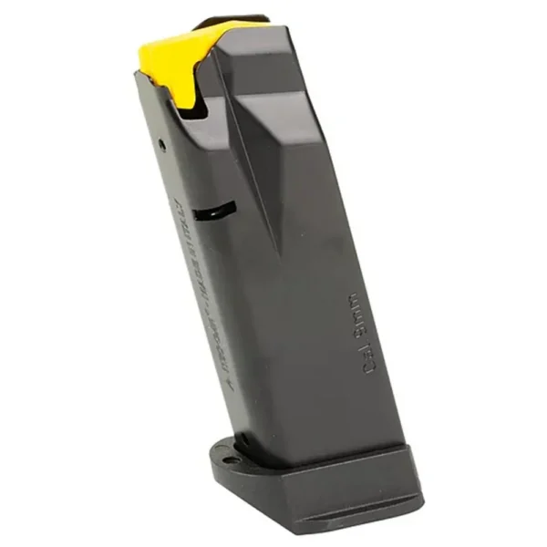 Taurus GX2 Handgun Magazine, black angled view with yellow follower and extended base