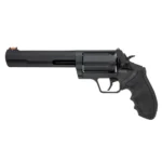Taurus Judge black handgun, right-side view with long barrel, cylinder and textured grip