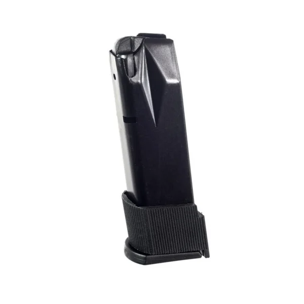 Promag Taurus PT-111 G2 handgun magazine, black angled side view with textured base extension