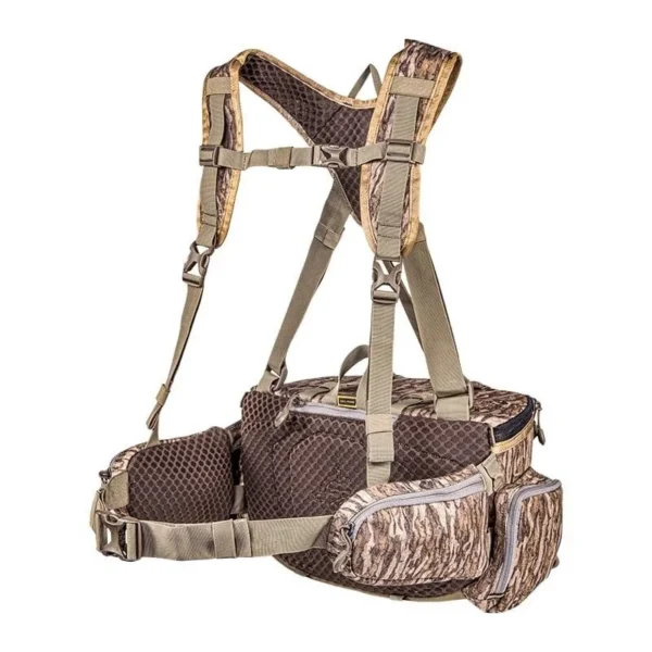 Gsm Tenzing Hangtime Lumbar Pack camo pack with padded shoulder harness, front view