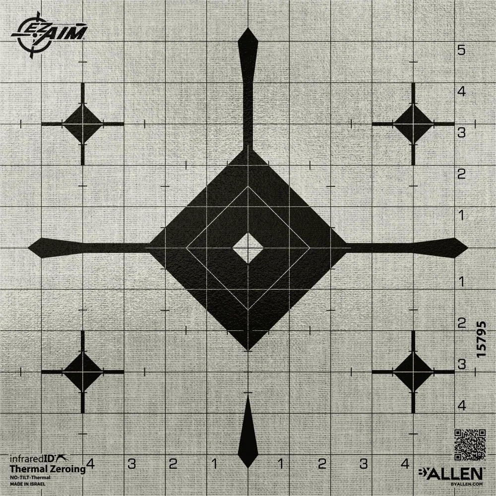 thermal-id-grid-bullseye-paper-target-primary Allen EZ Aim Thermal ID Grid Bullseye Paper Target, gray grid with black central diamond