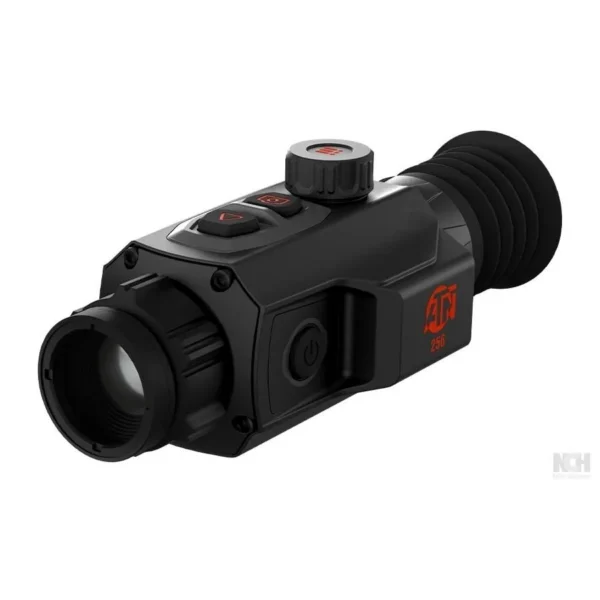 ATN THOR6 MINI thermal optic in black, three-quarter view with eyecup and control dial