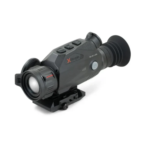 IRay USA Nocpix Slim Series L25, black angled side view with eyecup, lens and mounting base